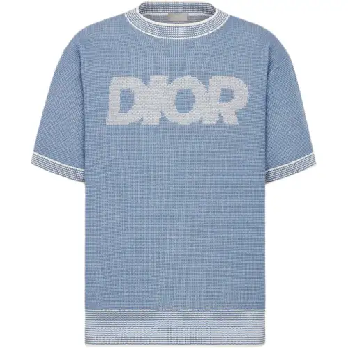 DIOR T Shirts Men's Blue Crew Neck Moderate Straight Fit