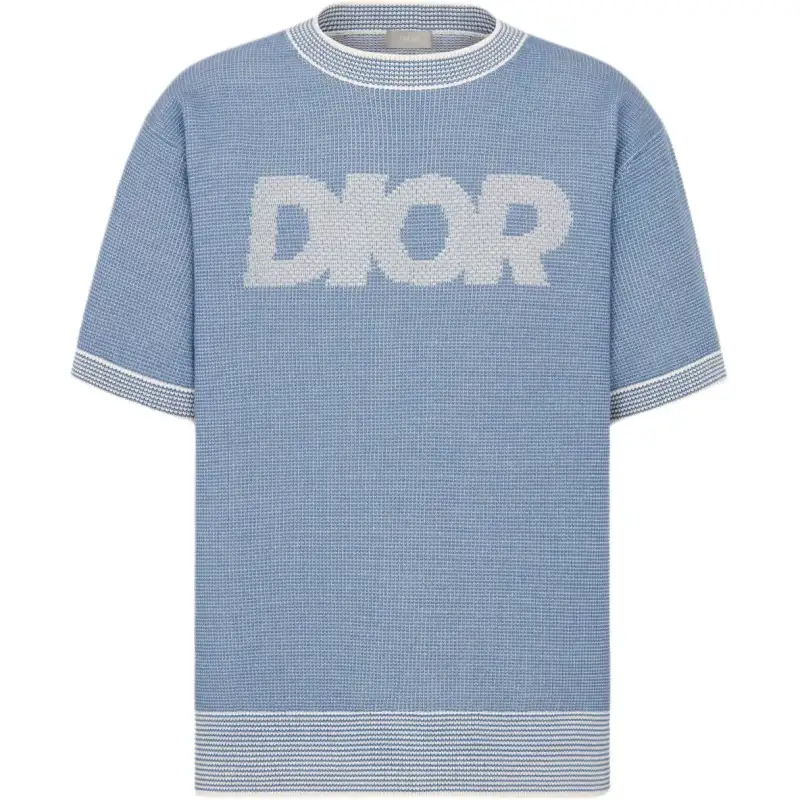 DIOR T Shirts Men's Blue Crew Neck Moderate Straight Fit