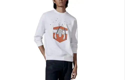HERMES Sweatshirts Men's White Crew Neck Moderate Regular