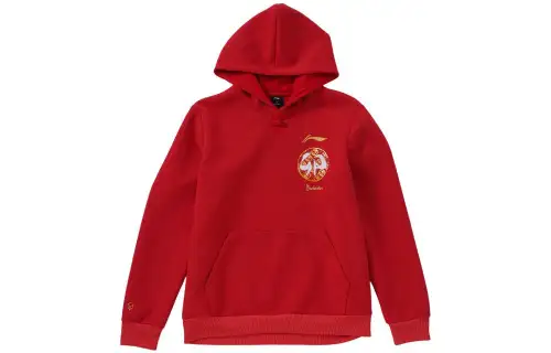 Li Ning Badminton Collection Sweatshirts Unisex Red Hooded Moderate Regular