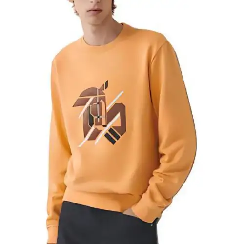 HERMES Sweatshirts Men's Orange Crew Neck Moderate Regular
