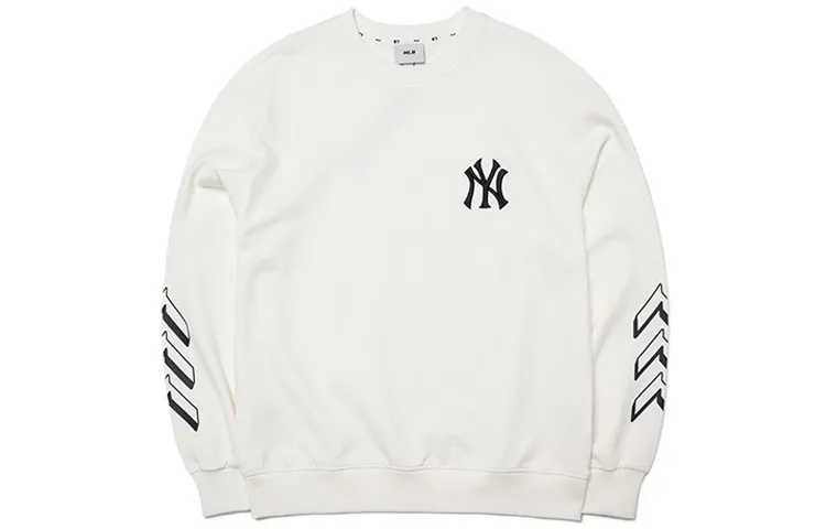 MLB New York Yankees Sweatshirts Unisex White Crew Neck Moderate Straight Fit