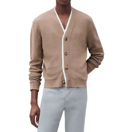 HERMES Knitwear Men's Brown V Neck Moderate Cardigan