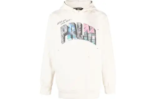 Palm Angels logo-print distressed hoodie