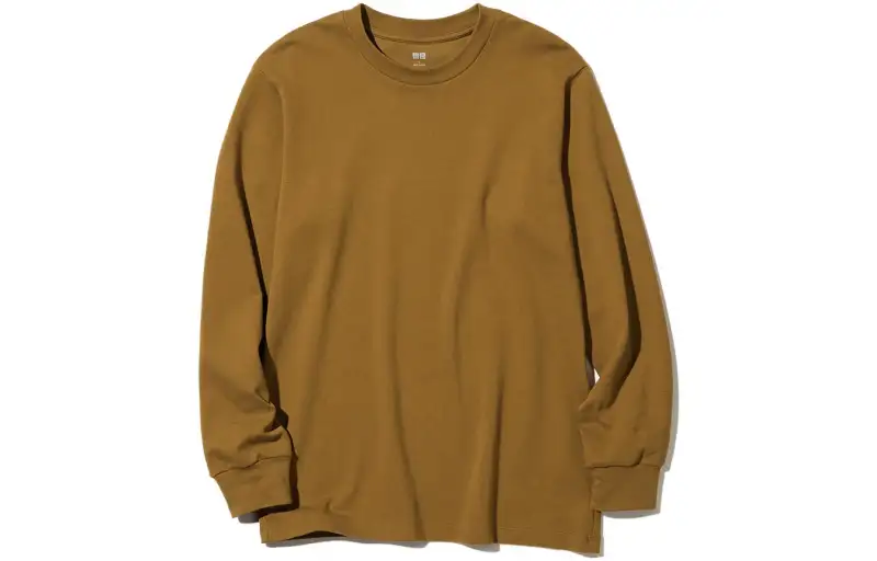 UNIQLO Sweatshirts Men's Light Umber Crew Neck Moderate Regular