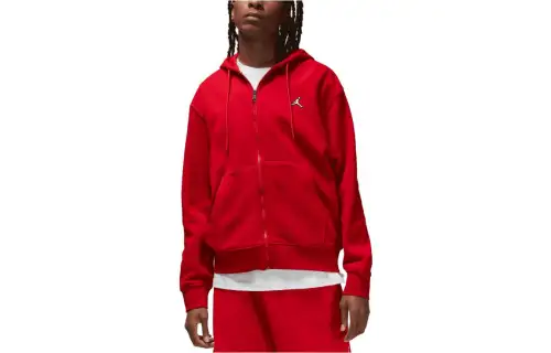 Jordan Brooklyn Fleece Solid Color Logo Drawstring Hooded Cardigan Sweatshirt Men's Red