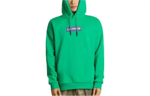 Li Ning Sports Fashion Collection Fleece Lined Thermal Loose Fit Coat With Hood Sweatshirt Unisex Blue Mint Green
