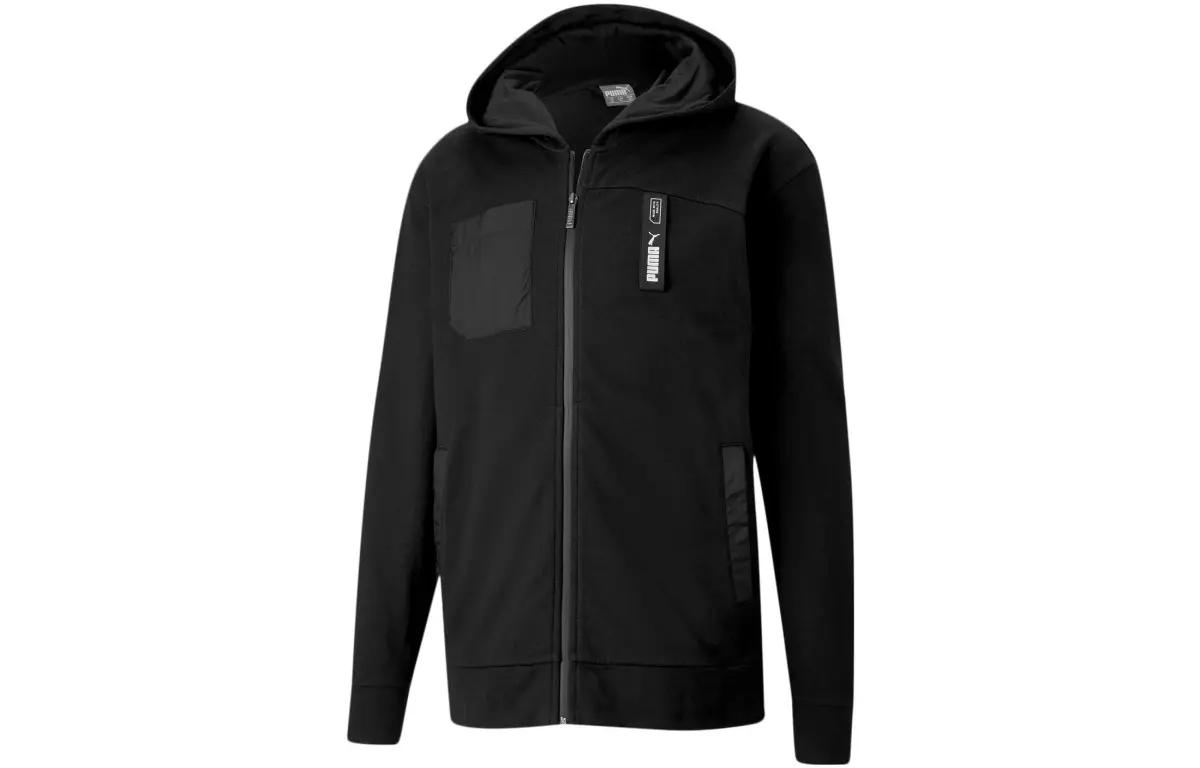 PUMA Celebration Sweatshirts Men's Black Hooded Moderate Cardigan