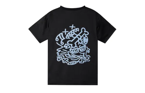 Uniform, cartoon travel black short sleeve T-shirt for men and women, custom-made, with your logo imprint