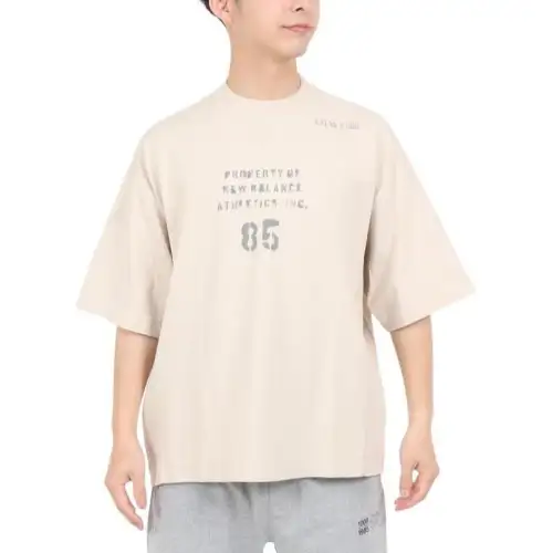 New Balance T Shirts Men's Beige Crew Neck Moderate Straight Fit