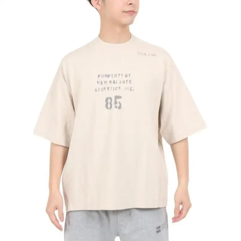 New Balance T Shirts Men's Beige Crew Neck Moderate Straight Fit
