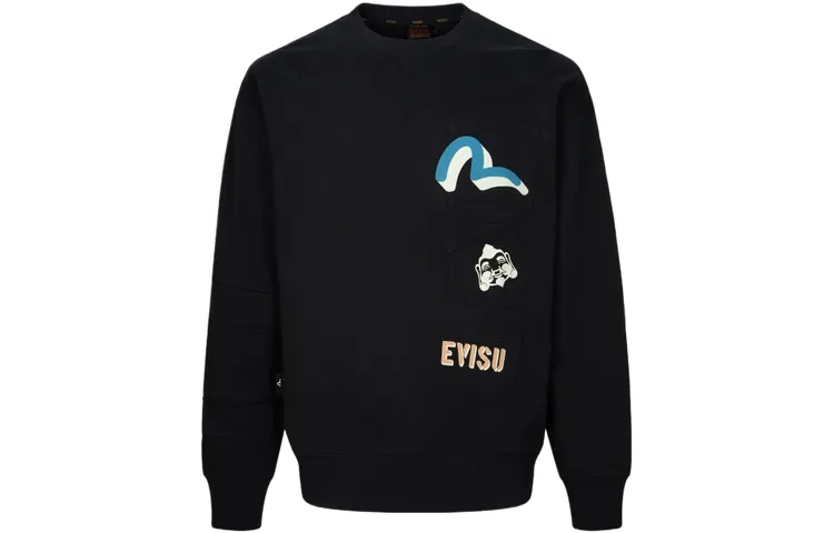 EVISU Sweatshirts Men's Black Crew Neck Moderate Regular