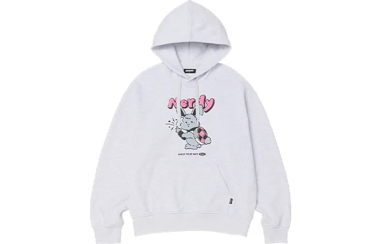 Cartoon rabbit, white hoody for men and women, with your logo imprint, oversize