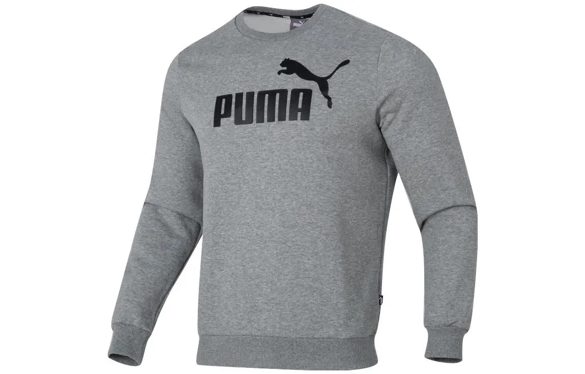 PUMA Letter Print Sportswear Fitness Training Fleece Lined Thermal Casual Pullover Sweatshirt Unisex Light Gray
