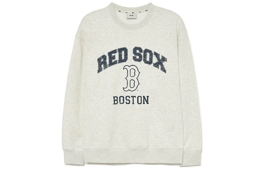 MLB FW23 Boston Red Sox, Brand Letter Fleece-Lined Loose Fit Casual American Sweatshirt Unisex Light Heather Gray