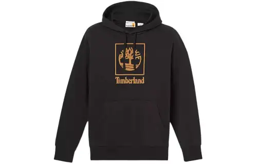 Timberland Stack Logo Hoodie Sweatshirt Unisex Black
