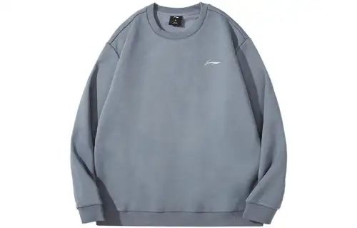 Li Ning Sports Life Collection FW23 Solid Color Logo Label Running Pullover Fleece Lined Sweatshirt Men's Gray
