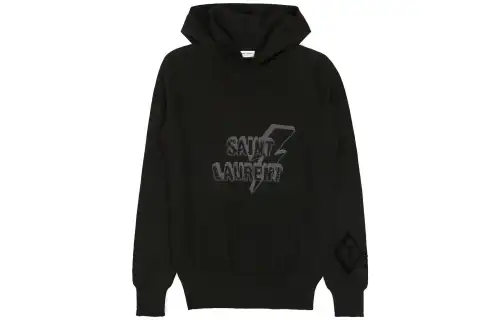 SAINT LAURENT Sweatshirts Men's Black Hooded Moderate Regular