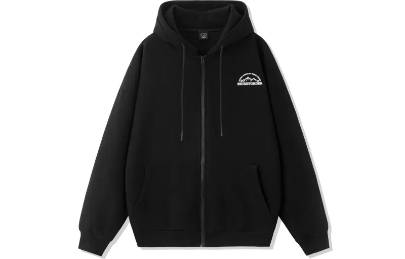 The Secret Order Of The Teddy Bear Circular Mountain Peak Print Hooded Thickened And Fleece Lined Cardigan Sweatshirt