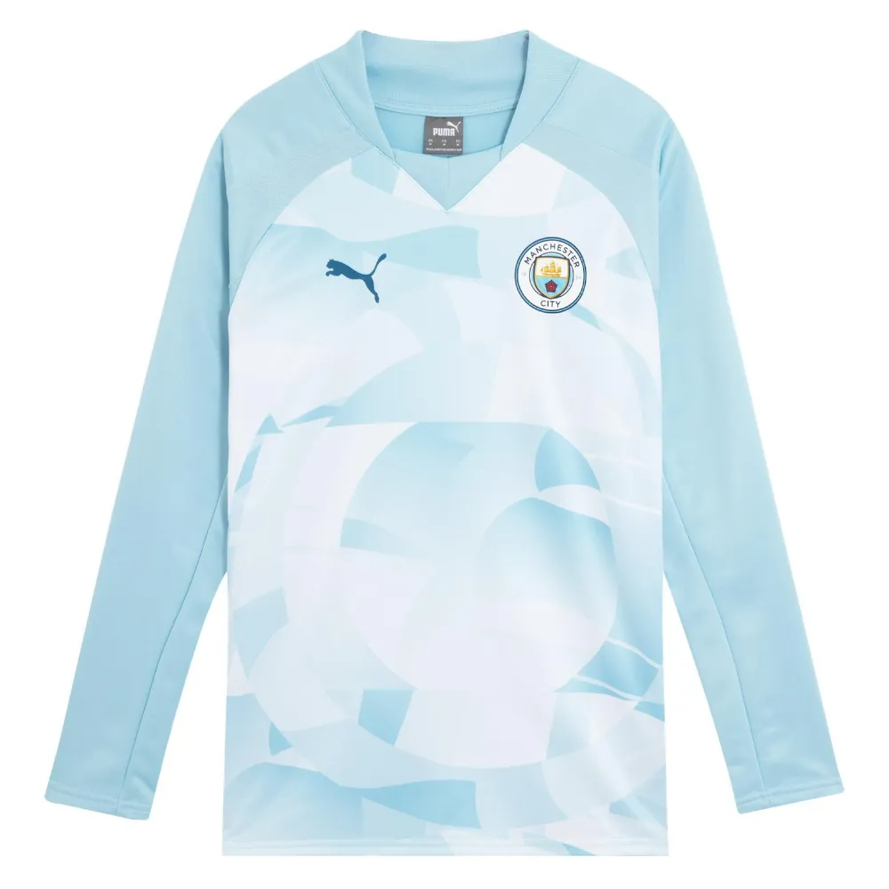 PUMA MCFC PREMATCH LS SWEAT TOP Sweatshirt Men's Silver Gray Lake Blue