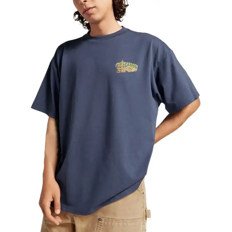 Converse T Shirts Men's Blue Crew Neck Moderate Straight Fit