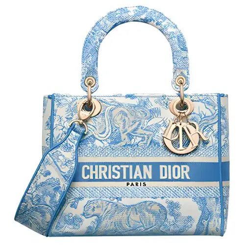 DIOR Lady D Lite Fabric Handbag Medium Women's Cornflower Blue/White