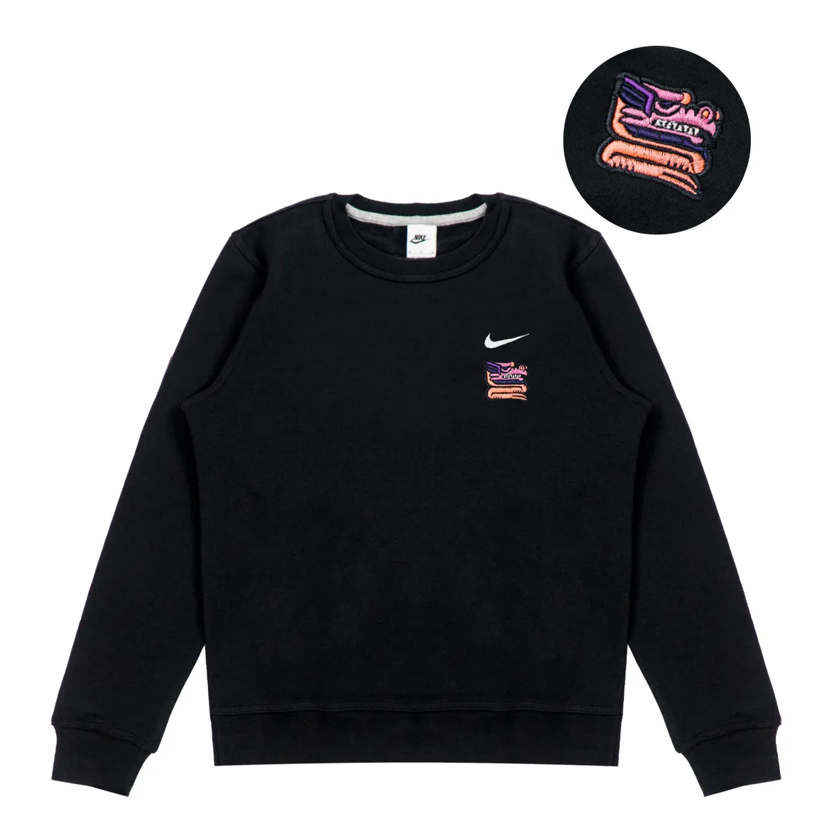 Nike Fantasy Incredible Totem Handcrafted Embroidery Refreshing Casual Crew Neck Fleece Lined Sweatshirt Unisex Black