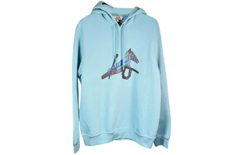 HERMES Sweatshirts Men's Blue Hooded Moderate Regular