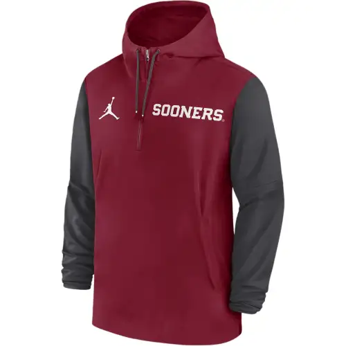 Jordan Oklahoma Sooners Sideline Pre Game Player Men's Jordan College 1/2 Zip Hooded Jacket