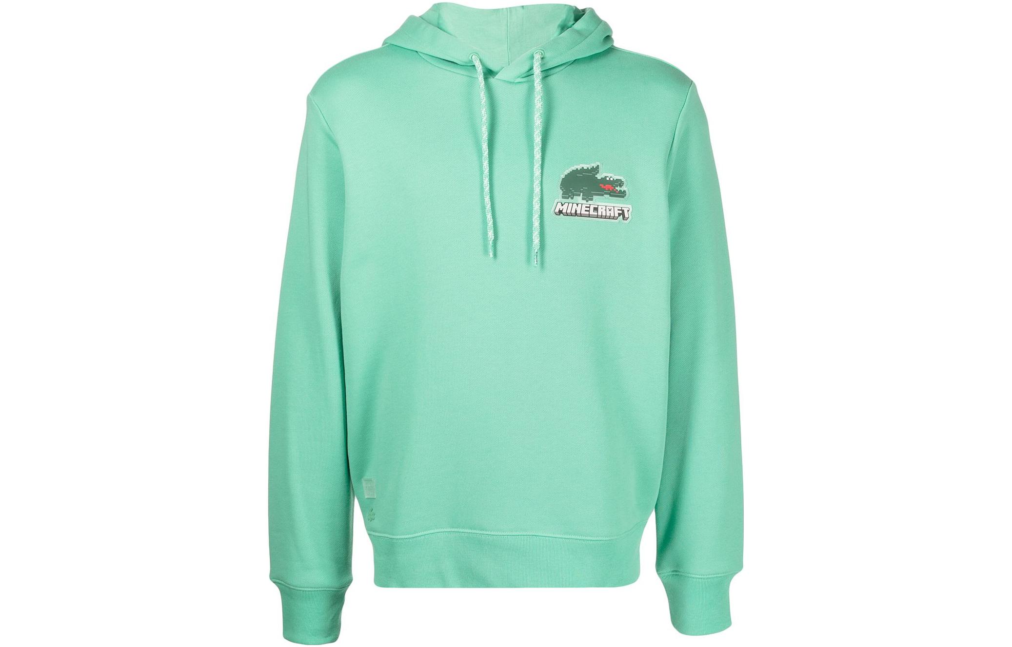 LACOSTE French Crocodile x Minecraft Joint Model SS23 Crocodile Logo Hooded Cotton Fleece Sweatshirt Men's Mint Green