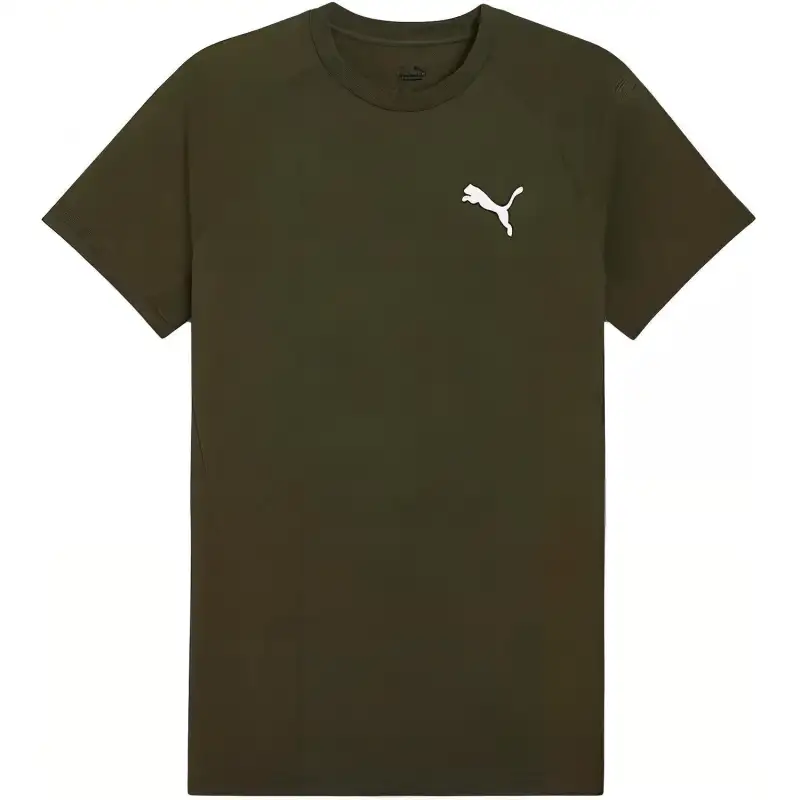 PUMA EVOSTRIPE T Shirts Men's Dark Olive Crew Neck Moderate Straight Fit