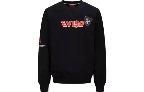 EVISU Sweatshirts Unisex Black Crew Neck Moderate Regular