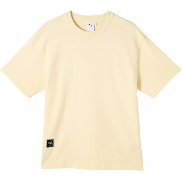 PUMA T-Shirts Unisex Yellow Crew Neck Moderate Straight Fit