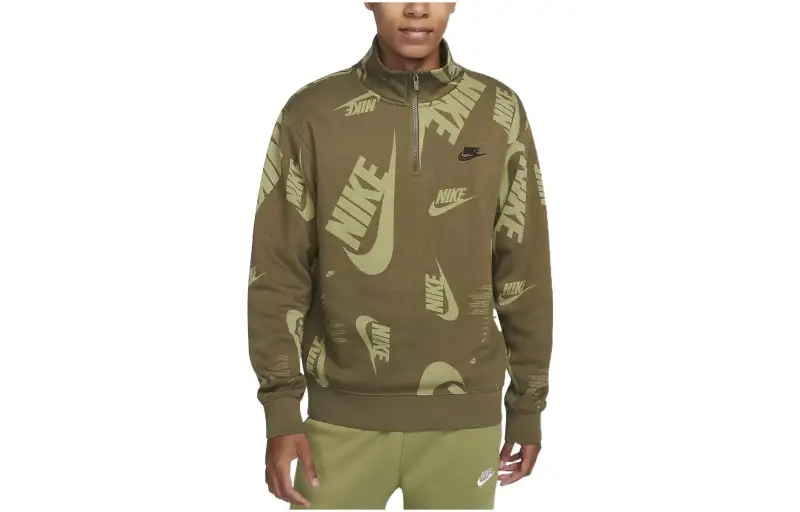 Nike Sweatshirts Men's Medium Olive Stand Collar Thickened Regular