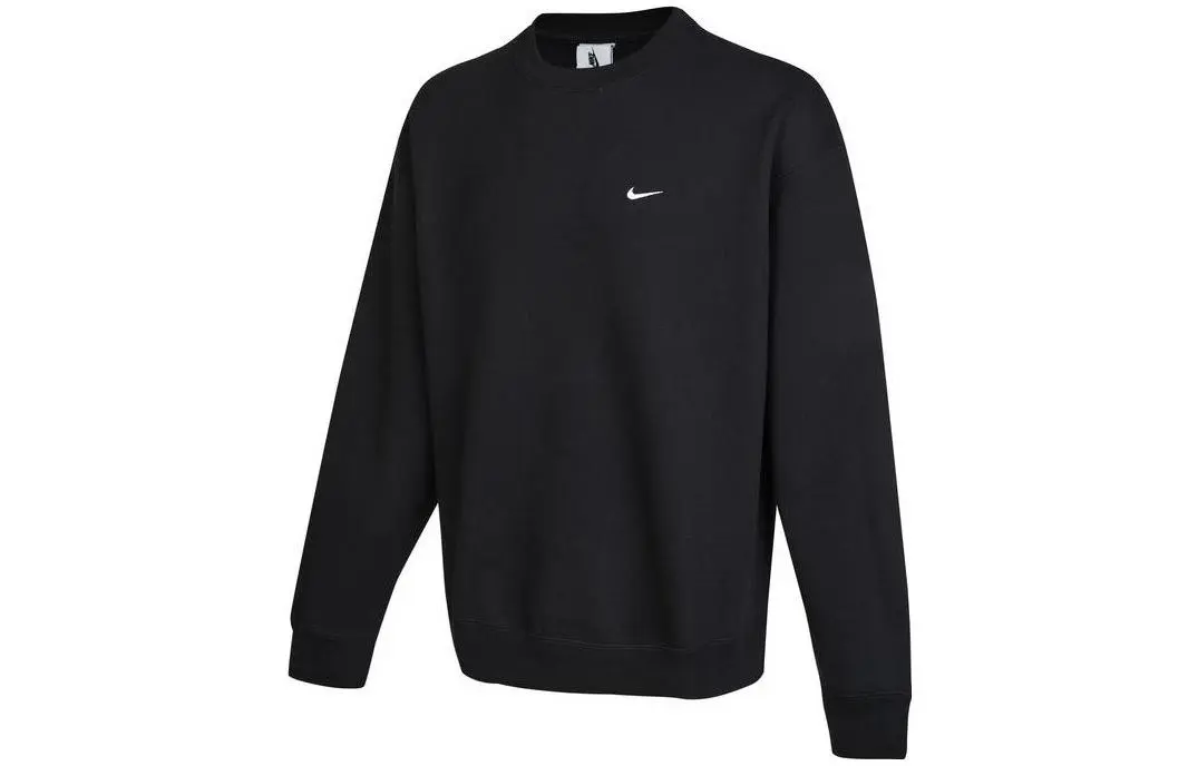 Nike Solo Swoosh Solid Color Pullover Fleece Lined Sweatshirt Men's Black