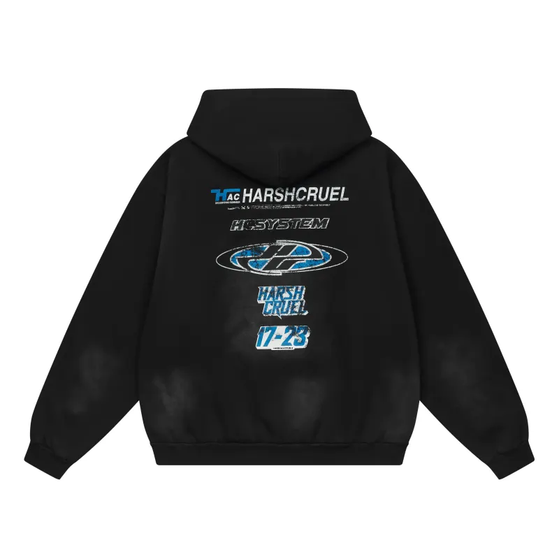 HARSH AND CRUEL Sweatshirts Unisex Washed Black Hooded Moderate Regular