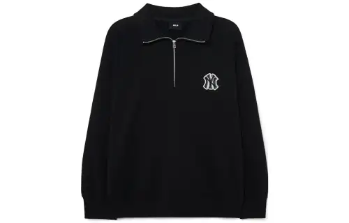 MLB New York Yankees Sweatshirts Unisex Black Polo Collar Moderate Regular