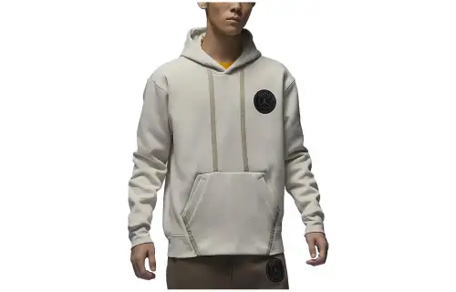 Jordan Paris Saint Germain Logo Fleece Lined Pullover Hooded Casual Sweatshirt Men's Light Bone