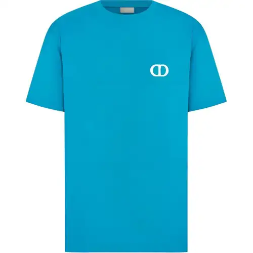 DIOR T Shirts Men's Sky Blue Crew Neck Moderate
