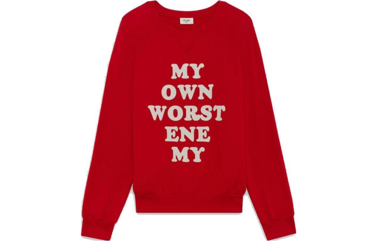 CELINE Sweatshirts Men's Red Crew Neck Moderate Regular
