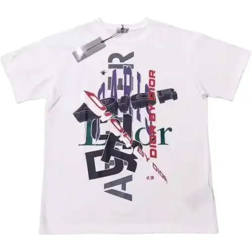 DIOR T Shirts Men's White Crew Neck Moderate Straight Fit
