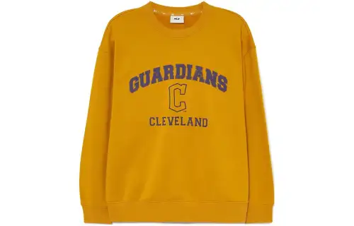 MLB FW23 Cleveland Indians velvet round neck loose casual sweatshirt, same style for men and women, dark mustard color