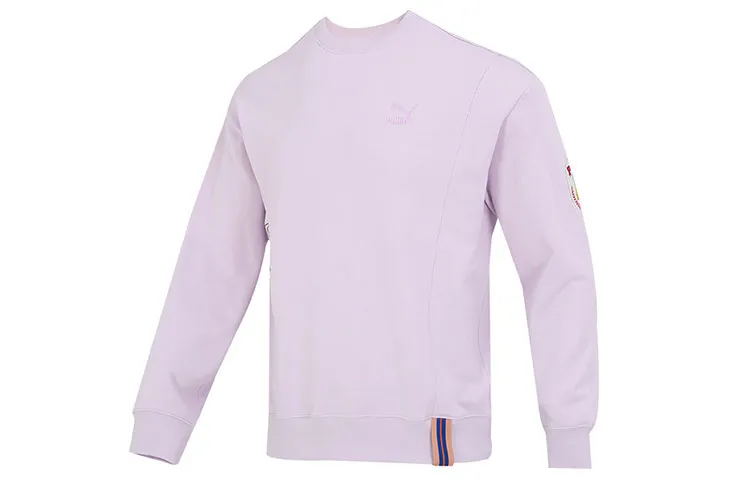 PUMA Team Badge Sweatshirts Men's Light Purple Crew Neck Moderate Regular