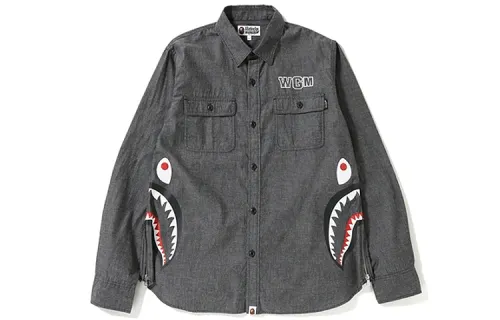 A BATHING APE Shark Series Shirts Unisex Lapel Moderate Denim