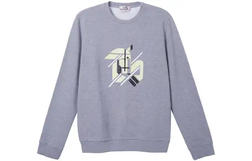 HERMES Sweatshirts Men's Gray Crew Neck Moderate Regular