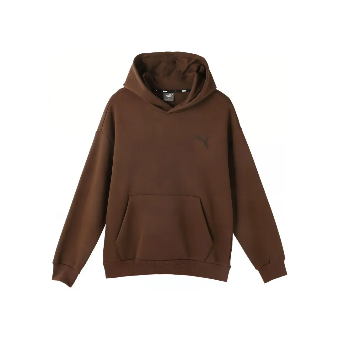 PUMA Elevated HOODIE FL Solid Color Athleisure Fleece Lined Hooded Sweatshirt Men's Chocolate