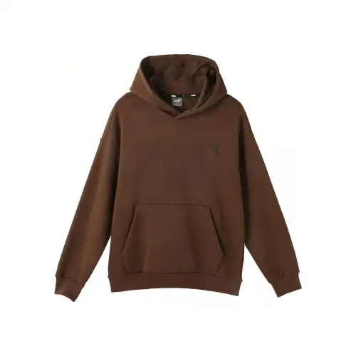PUMA Elevated HOODIE FL Solid Color Athleisure Fleece Lined Hooded Sweatshirt Men's Chocolate