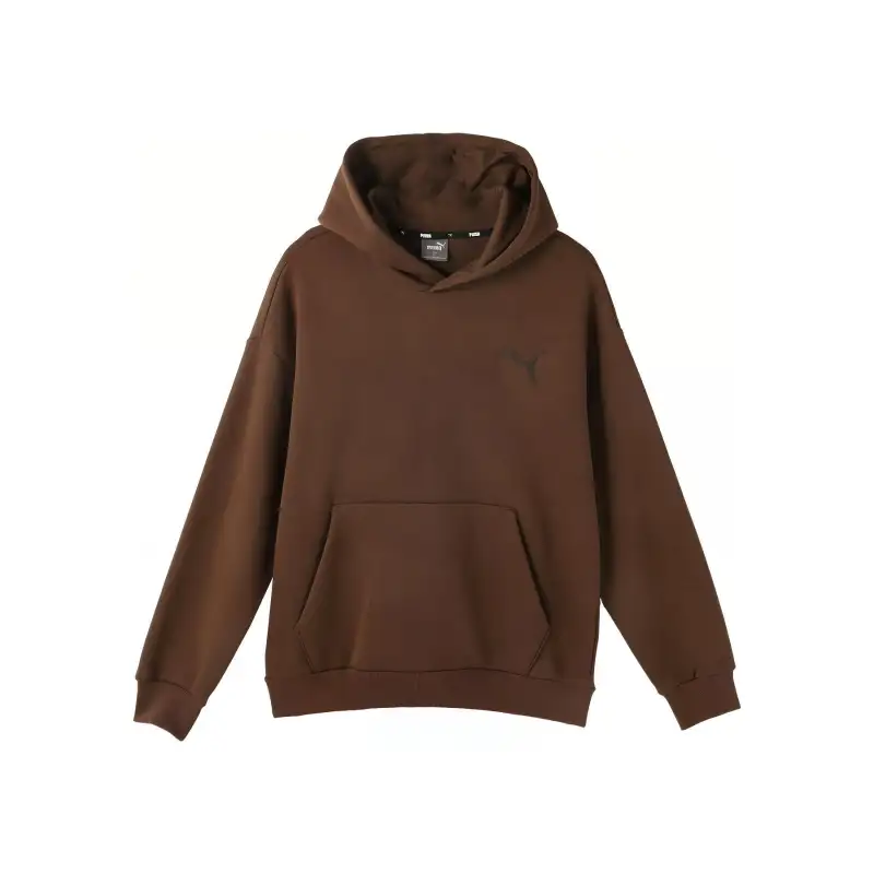 PUMA Elevated HOODIE FL Solid Color Athleisure Fleece Lined Hooded Sweatshirt Men's Chocolate