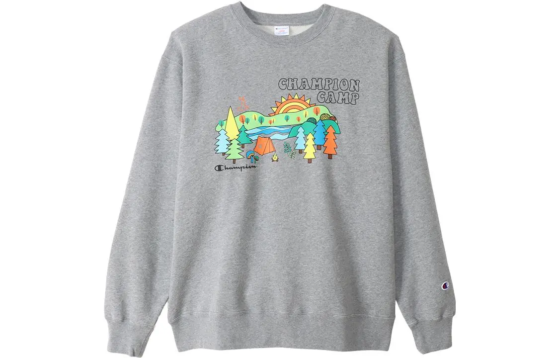 Champion FW23 Campus Collection, Micro Stretch Fleece Lined Fun Print Casual Crew Neck Long Sleeved Sweatshirt