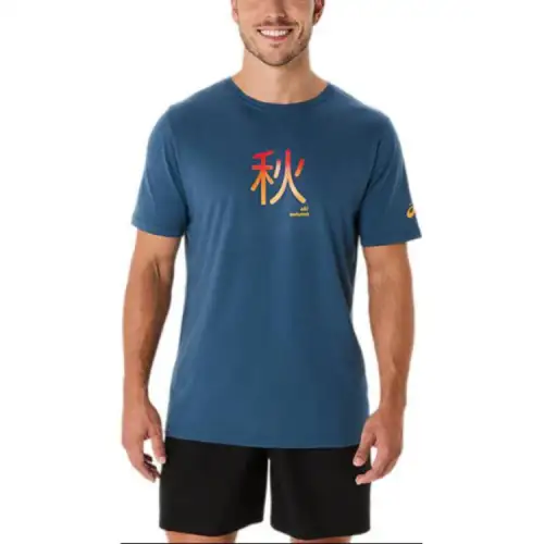 Asics Unisex Short Sleeve T Shirt Unisex Vintage Indigo